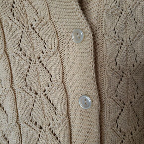 Vtg Haband Womens Sweater Cardigan Button Up Tan Cable Knit Sz Large Grannycore - Picture 4 of 14